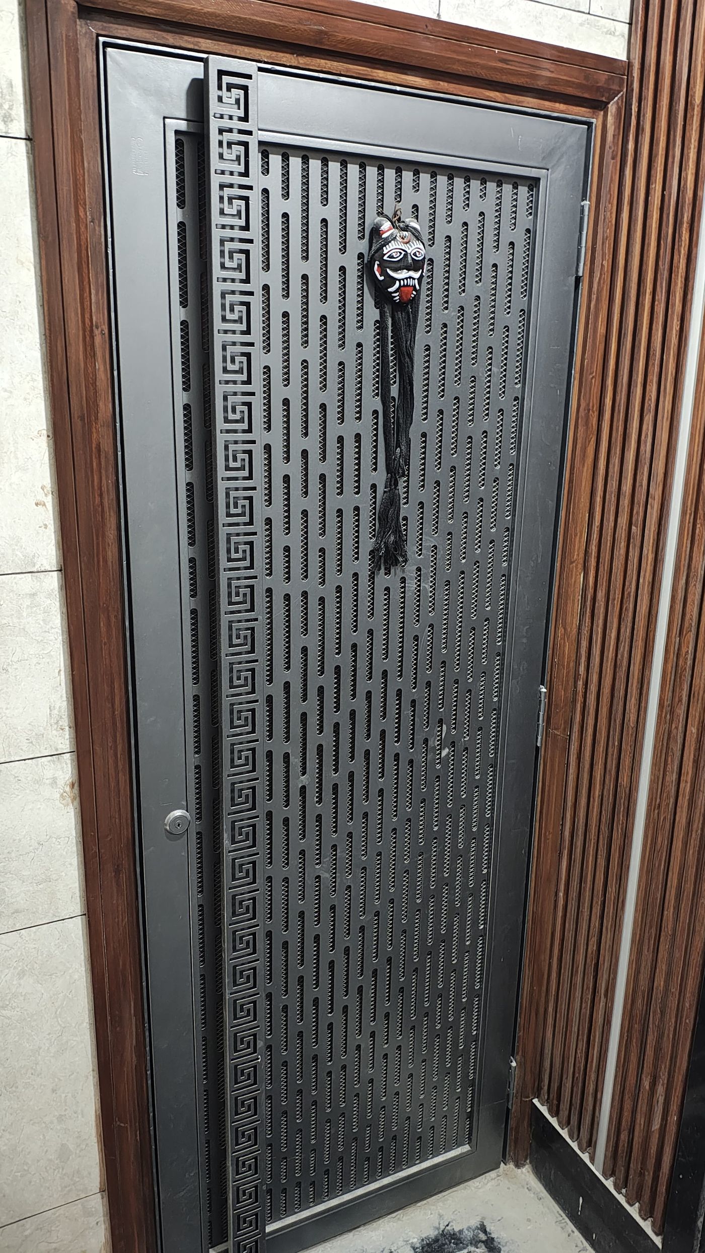Black CNC Security Door — Perforated Design