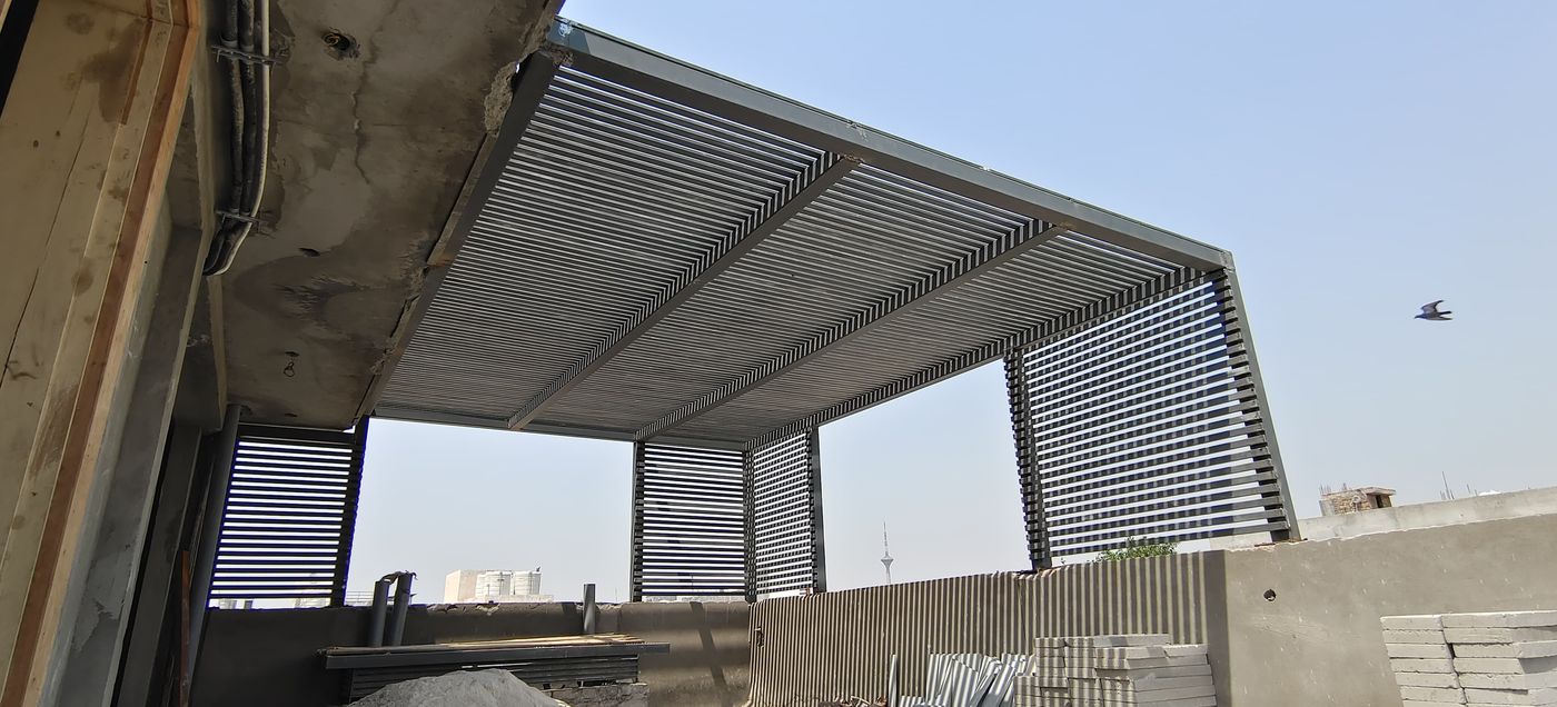 Louvered Steel Pergola — Slat Privacy Walls